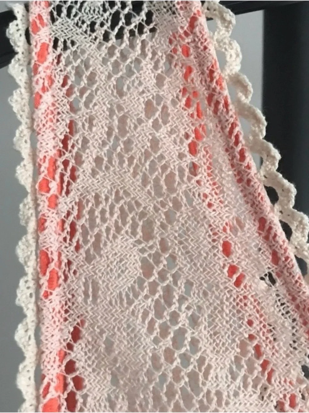 Free People Lace Babydoll Tank Pom Pom Trim Boho Festival Top Pastel Peach